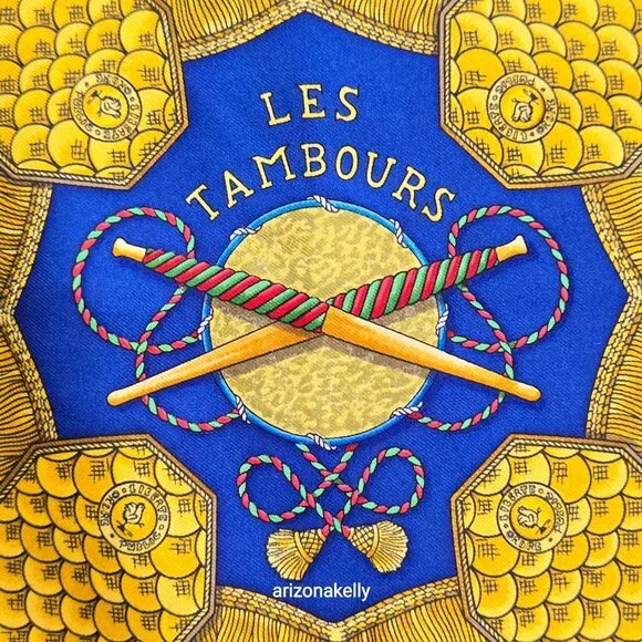 Hermès 'Les Tambours' Silk Scarf Gold Yellow - Picture 3 of 15